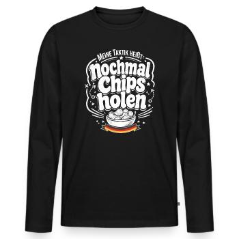 Nochmal Chips holen Taktik - Männer Premium Bio Langarmshirt - Schwarz - Vorne - Nico (187cm)