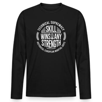 Skill Over Strength - Men's Premium Organic Long Sleeve Shirt - black - Front - Nico (187cm)