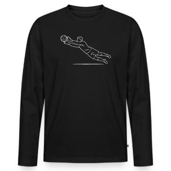 White Goalkeeper Save Line Art — Dark Tees - T-shirt manches longues Premium bio Homme - noir - Devant - Nico (187cm)