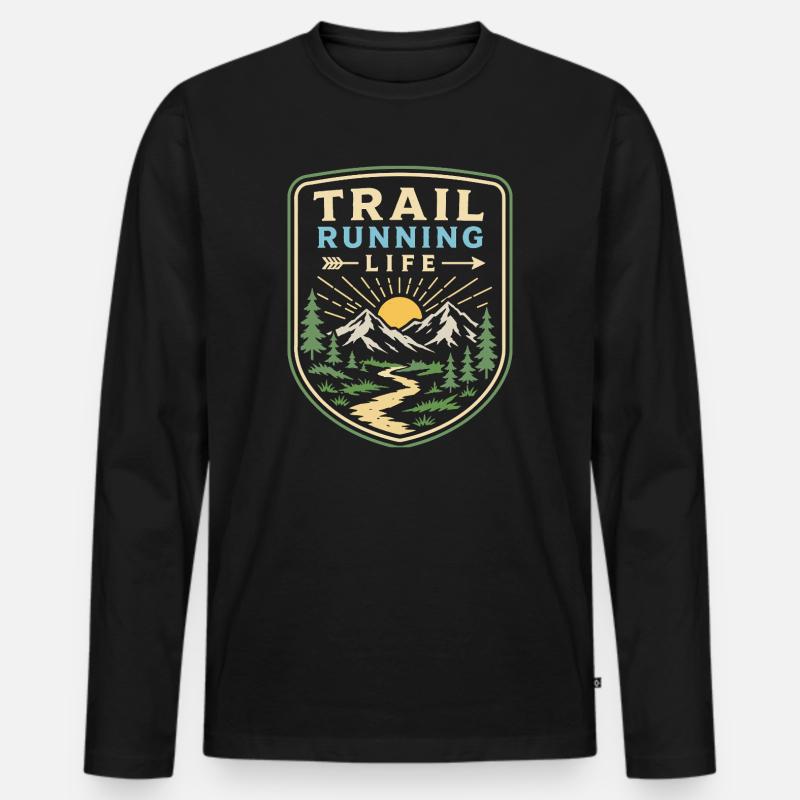 Trailrunning-Leben - Männer Premium Bio Langarmshirt - Schwarz
