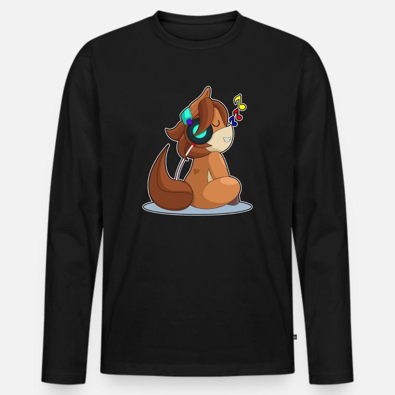 Pferd Kopfhörer Musik - Männer Premium Bio Langarmshirt - Schwarz