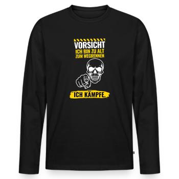 Vorsicht Ich bin zu alt zum Wegrennen - Männer Premium Bio Langarmshirt - Schwarz - Vorne - Nico (187cm)