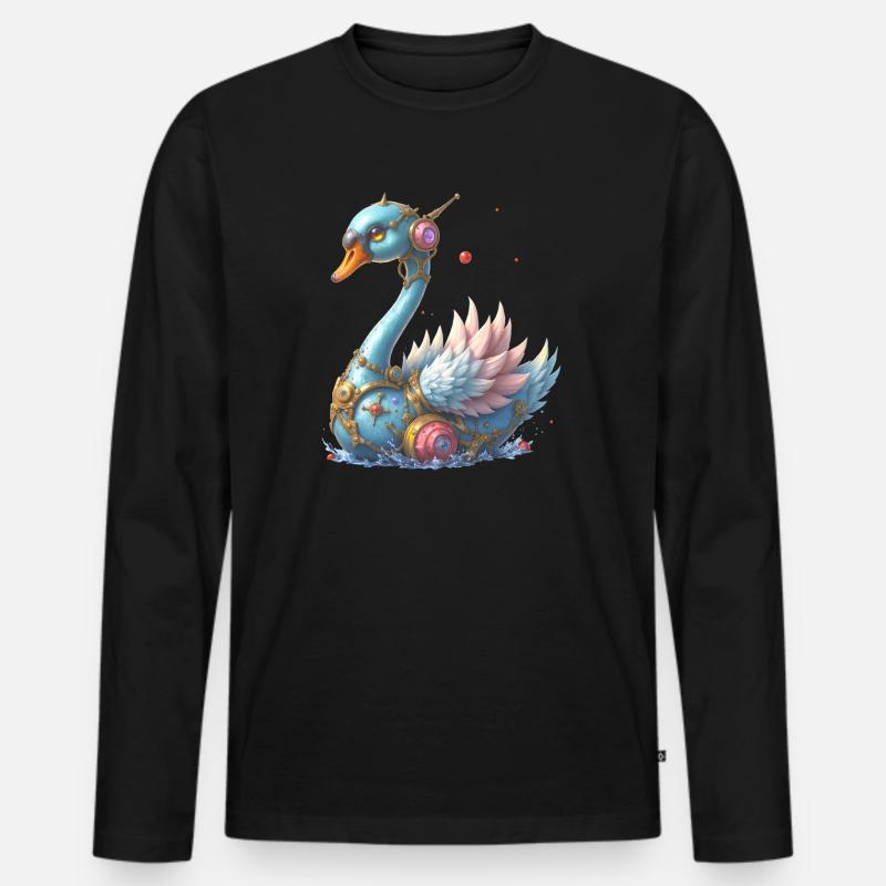 Blauer Mechanischer Schwan - Männer Premium Bio Langarmshirt - Schwarz