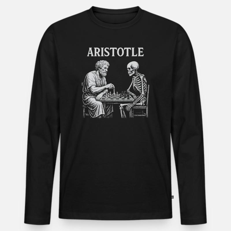 Aristoteles spielt mit Skelettschach - Männer Premium Bio Langarmshirt - Schwarz