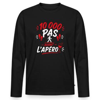 10 000 Pas Avant l'Apéro - T-shirt manches longues Premium bio Homme - noir - Devant - Nico (187cm)