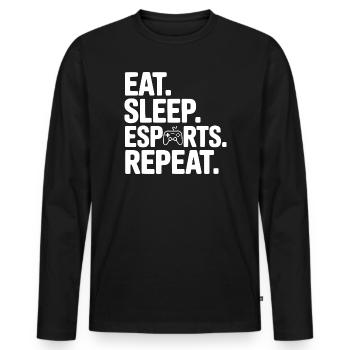 Iss. Schlaf. Esports. Wiederholen. - Männer Premium Bio Langarmshirt - Schwarz - Vorne - Nico (187cm)
