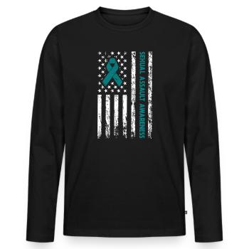 Teal Ribbon Sexual Assault Awareness American flag - Men's Premium Organic Long Sleeve Shirt - black - Front - Nico (187cm)