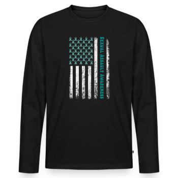 Teal Ribbon Sexual Assault Awareness American flag - Men's Premium Organic Long Sleeve Shirt - black - Front - Nico (187cm)