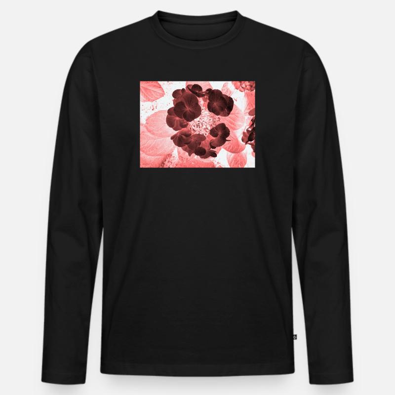 Rote Hydrangea Florales Muster - Männer Premium Bio Langarmshirt - Schwarz