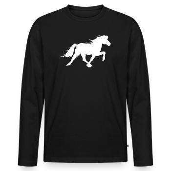 Sportliches Islandpferd im Rennpass - Männer Premium Bio Langarmshirt - Schwarz - Vorne - Nico (187cm)