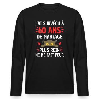 J'ai Survécu 60 Ans Mariage Plus Rien Peur - T-shirt manches longues Premium bio Homme - noir - Devant - Nico (187cm)