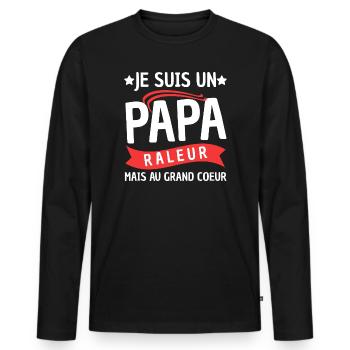 Papa Râleur Mais Au Grand Cœur Cadeau Fête - T-shirt manches longues Premium bio Homme - noir - Devant - Nico (187cm)