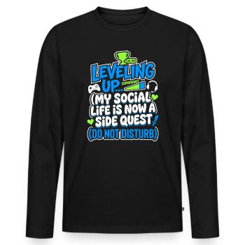 Faire monter de niveau ma vie sociale, joueur - T-shirt manches longues Premium bio Homme - noir - Devant - Nico (187cm)