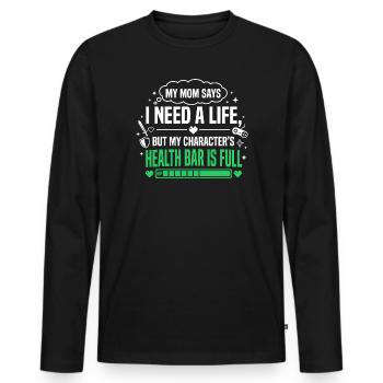 Health Bar Full Gamer Saying - Men's Premium Organic Long Sleeve Shirt - black - Front - Nico (187cm)