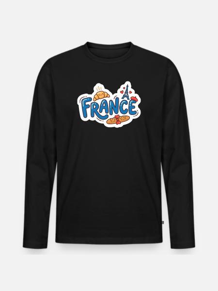 Sticker France Kawaii Croissant Paris - Men's Premium Organic Long Sleeve Shirt - black