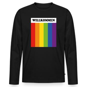 Willkommen Rainbow Flag - LGBT Safe Space German - Men's Premium Organic Long Sleeve Shirt - black - Front - Nico (187cm)