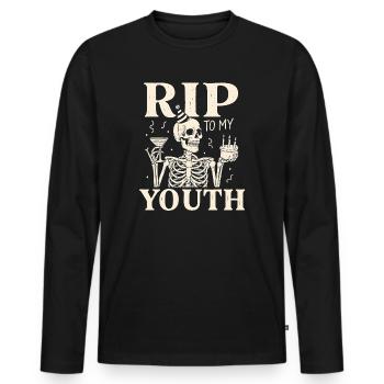 Drôle de RIP à mon squelette d’anniversaire de jeunesse - T-shirt manches longues Premium bio Homme - noir - Devant - Nico (187cm)