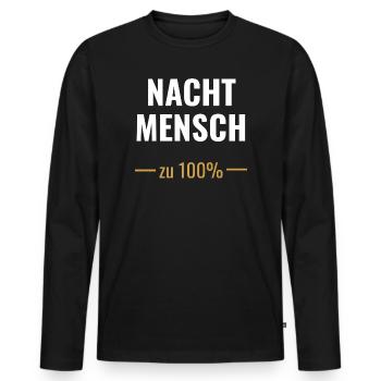 Nachtmensch – Zu 100%  - Männer Premium Bio Langarmshirt - Schwarz - Vorne - Nico (187cm)
