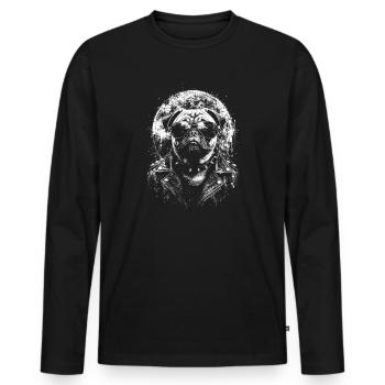 Portrait de carlin monochrome avec lunettes - T-shirt manches longues Premium bio Homme - noir - Devant - Nico (187cm)