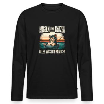 Angeln und Katzen Alles was ich brauche Retro - Männer Premium Bio Langarmshirt - Schwarz - Vorne - Nico (187cm)