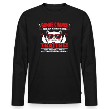 Chat Traître Lunettes Rouges - T-shirt manches longues Premium bio Homme - noir - Devant - Nico (187cm)