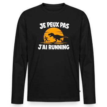 Je peux pas j'ai running Dinosaure - T-shirt manches longues Premium bio Homme - noir - Devant - Nico (187cm)