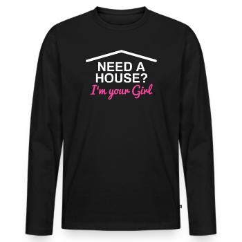 Besoin d’une maison ? Agent immobilier drôle - T-shirt manches longues Premium bio Homme - noir - Devant - Nico (187cm)