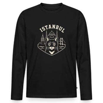 Istanbul Katze Skyline - Männer Premium Bio Langarmshirt - Schwarz - Vorne - Nico (187cm)
