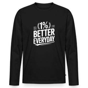 1% Jeden Tag besser - Männer Premium Bio Langarmshirt - Schwarz - Vorne - Nico (187cm)