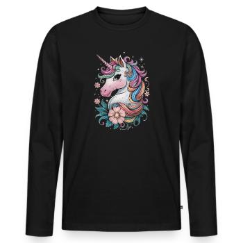 Magical unicorn with flowers and rainbow mane - Men's Premium Organic Long Sleeve Shirt - black - Front - Nico (187cm)