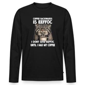 Mürrische Pallas Katze Kaffee T | Manul Wildkatze - Männer Premium Bio Langarmshirt - Schwarz - Vorne - Nico (187cm)
