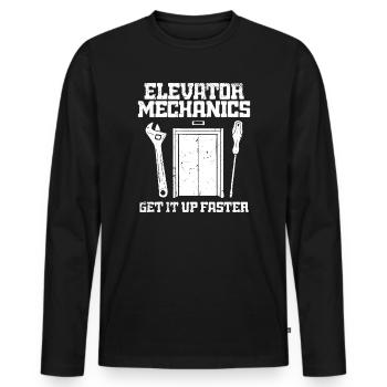 Les mécaniques d’ascenseur font monter plus vite - T-shirt manches longues Premium bio Homme - noir - Devant - Nico (187cm)