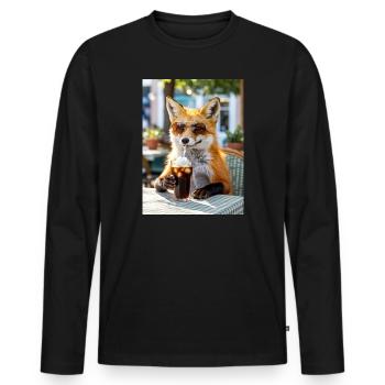 Fuchs mit Sonnenbrille am Café - Männer Premium Bio Langarmshirt - Schwarz - Vorne - Nico (187cm)
