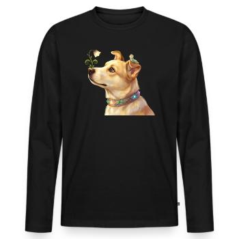 Feenhund mit Zauberblume und Raupe - Männer Premium Bio Langarmshirt - Schwarz - Vorne - Nico (187cm)