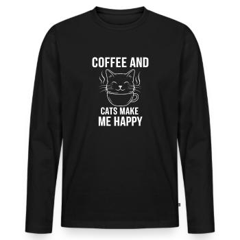 Coffee Cat Gift Coffee and cats - Men's Premium Organic Long Sleeve Shirt - black - Front - Nico (187cm)