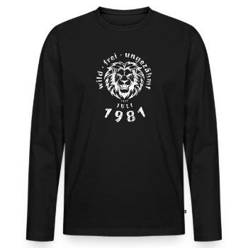 45. Geburtstag Wild, frei, ungezähmt seit 07/1981 - Männer Premium Bio Langarmshirt - Schwarz - Vorne - Nico (187cm)