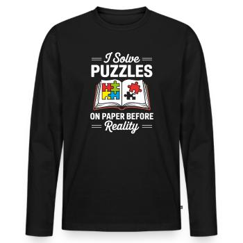 Thriller Books Crime Readers Mystery Bookworm - Men's Premium Organic Long Sleeve Shirt - black - Front - Nico (187cm)