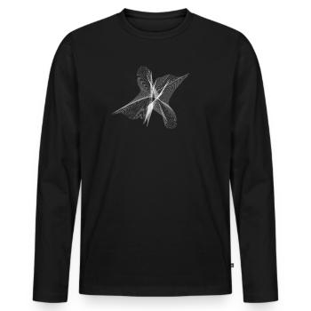 Geometrischer Vortex – Weiße generative Linienzeichnung - Männer Premium Bio Langarmshirt - Schwarz - Vorne - Nico (187cm)