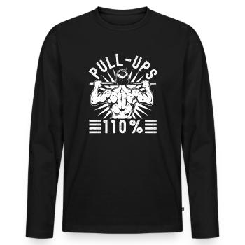 Gym Junkies Pull-Ups 110% Calisthenics Fitness - Men's Premium Organic Long Sleeve Shirt - black - Front - Nico (187cm)