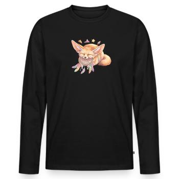 Renard rêveur avec un attrape-rêves - T-shirt manches longues Premium bio Homme - noir - Devant - Nico (187cm)