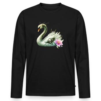 Cygne Sombre avec des crânes et des fleurs - T-shirt manches longues Premium bio Homme - noir - Devant - Nico (187cm)