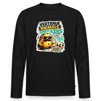 Vertraue nie einem Keks - Männer Premium Bio Langarmshirt - Schwarz - Vorne - Nico (187cm)