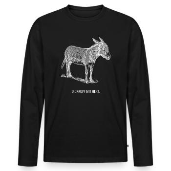 Dickkopf mit Herz. - Männer Premium Bio Langarmshirt - Schwarz - Vorne - Nico (187cm)