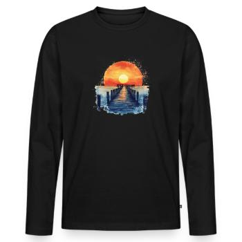 Coucher de soleil sur la jetée - T-shirt manches longues Premium bio Homme - noir - Devant - Nico (187cm)