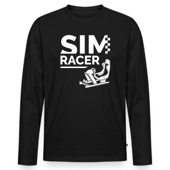 Logo de simulation de course avec cockpit simulateur - T-shirt manches longues Premium bio Homme - noir - Devant - Nico (187cm)