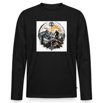 Nordic Mountainbike Sonnenpfad - Männer Premium Bio Langarmshirt - Schwarz - Vorne - Nico (187cm)