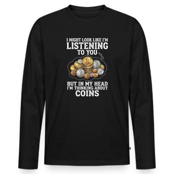 Dans ma tête, je pense à des pièces. - T-shirt manches longues Premium bio Homme - noir - Devant - Nico (187cm)