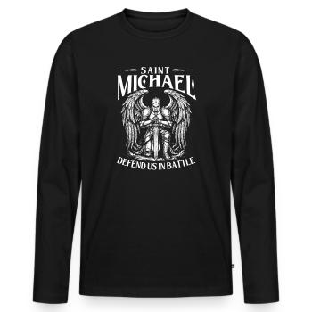 Heiliger Michael verteidigt uns in der Schlacht - Männer Premium Bio Langarmshirt - Schwarz - Vorne - Nico (187cm)