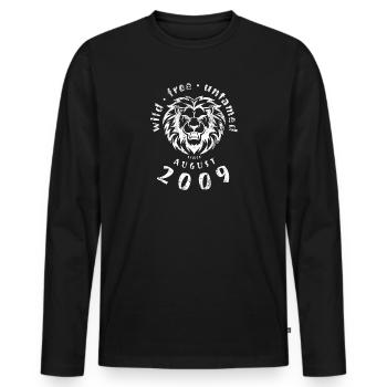 17. Geburtstag Wild, free & untamed since 08/2009 - Männer Premium Bio Langarmshirt - Schwarz - Vorne - Nico (187cm)