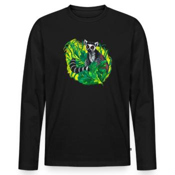 Lémurien à queue annelée dans la jungle, motifs tropicaux - T-shirt manches longues Premium bio Homme - noir - Devant - Nico (187cm)